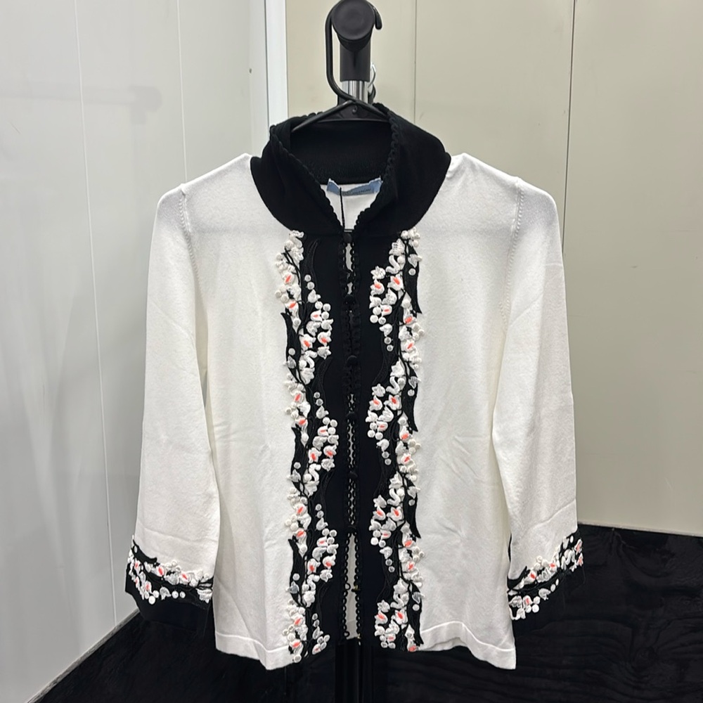 Blumarine Embroidered Cardigan with Black Trim